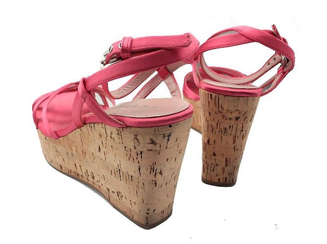 Prada Sandali con zeppa in raso rosa fucsia - vista 4