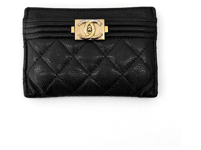 Chanel Tarjetero Boy Classic Caviar Oro Negro - vista 2