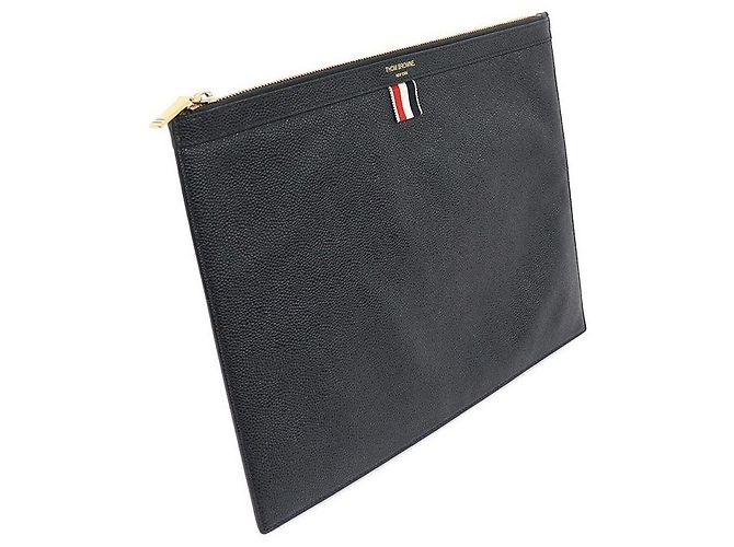 Thom Browne Clutch porta documenti medium in pelle martellata nera Nero - vista 2