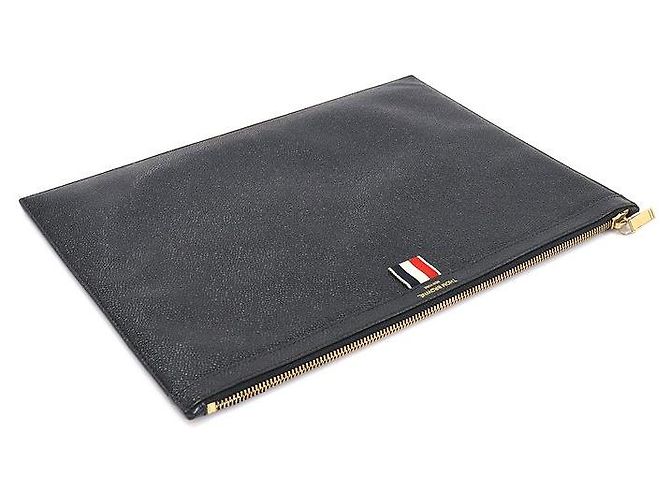 Thom Browne Clutch porta documenti medium in pelle martellata nera Nero - vista 4
