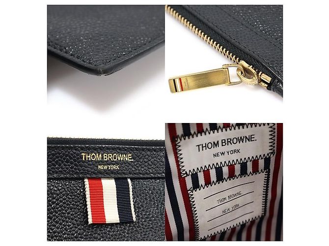 Thom Browne Clutch porta documenti medium in pelle martellata nera Nero - vista 7