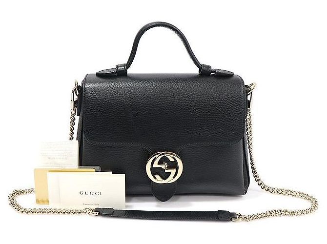 Gucci Kleiner Interlocking Top Handle aus schwarzem Leder mit Kette - Ansicht 2