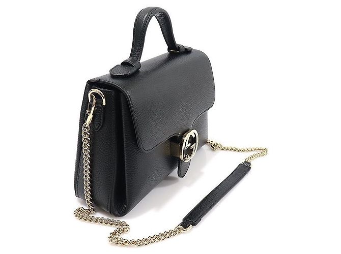 Gucci Kleiner Interlocking Top Handle aus schwarzem Leder mit Kette - Ansicht 3