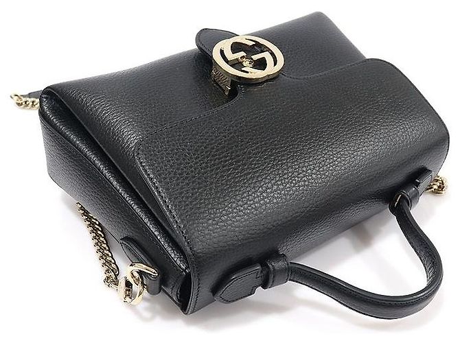 Gucci Kleiner Interlocking Top Handle aus schwarzem Leder mit Kette - Ansicht 4