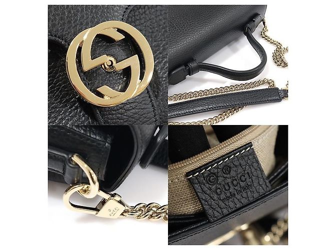 Gucci Kleiner Interlocking Top Handle aus schwarzem Leder mit Kette - Ansicht 7