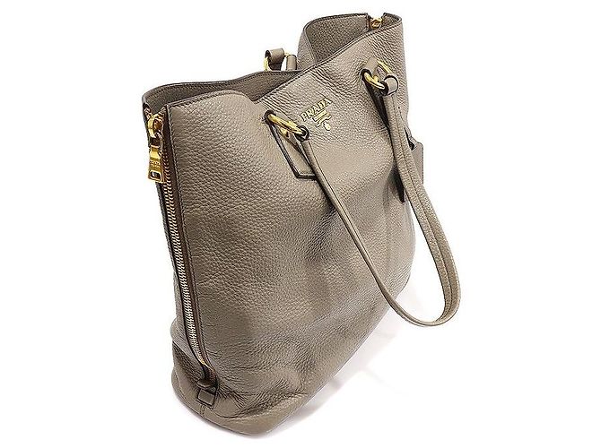 Prada Borsa a tracolla in Vitello Dino grigio con zip laterale e scritte Marrone - vista 2