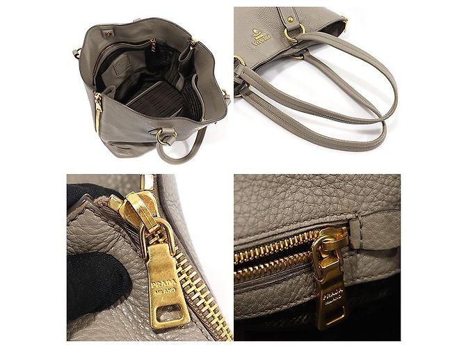 Prada Borsa a tracolla in Vitello Dino grigio con zip laterale e scritte Marrone - vista 5
