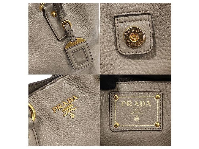 Prada Borsa a tracolla in Vitello Dino grigio con zip laterale e scritte Marrone - vista 7