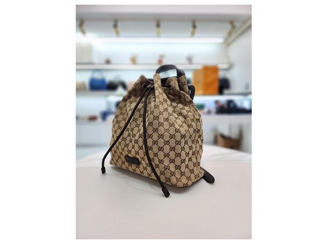 Gucci Canvas-Rucksack mit Kordelzug Braun - Ansicht 3