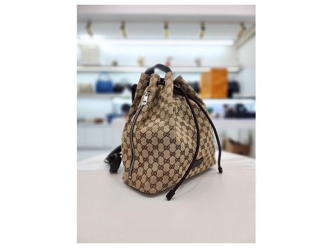 Gucci Canvas-Rucksack mit Kordelzug Braun - Ansicht 4