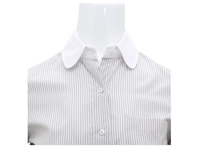 Thom Browne Camicia con collo rotondo in seta e cotone a righe University Marrone - vista 2
