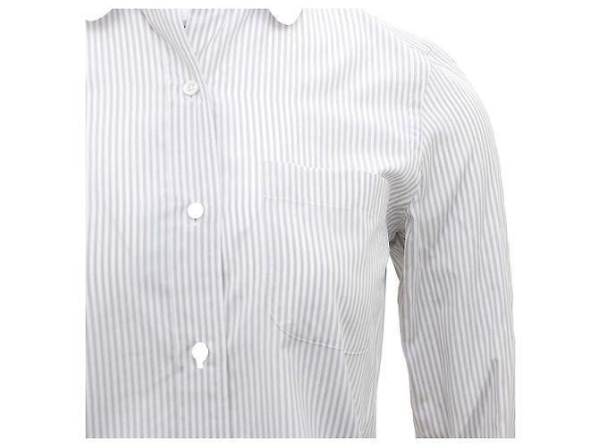 Thom Browne Camicia con collo rotondo in seta e cotone a righe University Marrone - vista 3