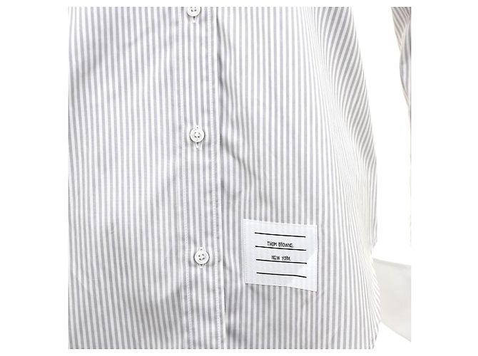 Thom Browne Camicia con collo rotondo in seta e cotone a righe University Marrone - vista 4