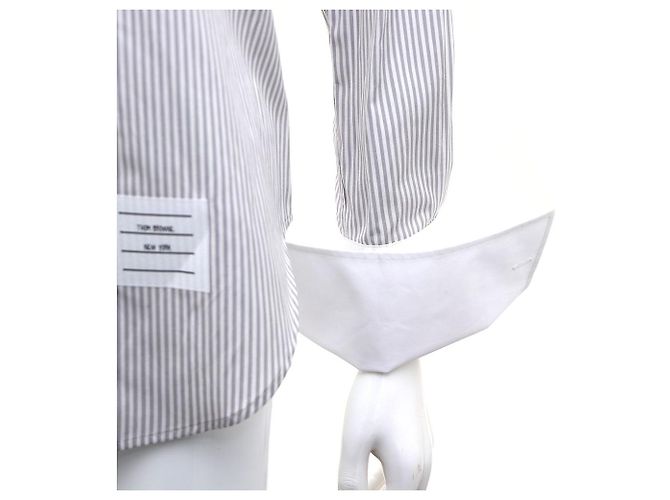 Thom Browne Camicia con collo rotondo in seta e cotone a righe University Marrone - vista 5