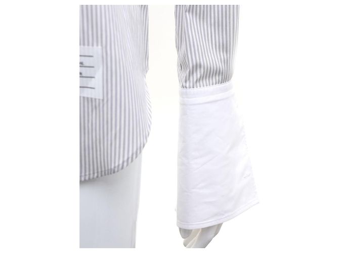 Thom Browne Camicia con collo rotondo in seta e cotone a righe University Marrone - vista 6
