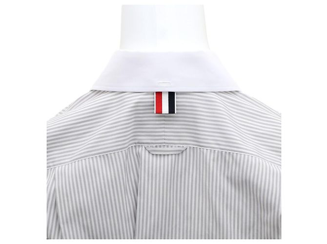Thom Browne Camicia con collo rotondo in seta e cotone a righe University Marrone - vista 7
