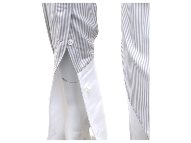 Thom Browne Camicia con collo rotondo in seta e cotone a righe University Marrone - vista 8