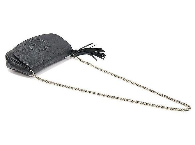 Gucci Borsa a tracolla Soho in pelle nera con nappa e catena Nero - vista 3