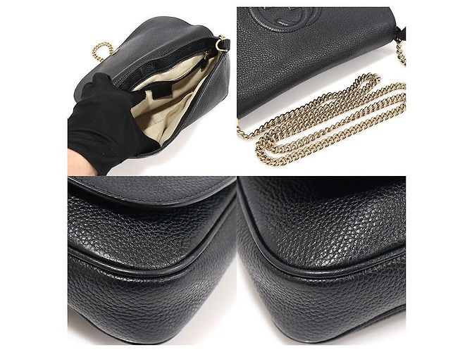 Gucci Borsa a tracolla Soho in pelle nera con nappa e catena Nero - vista 5