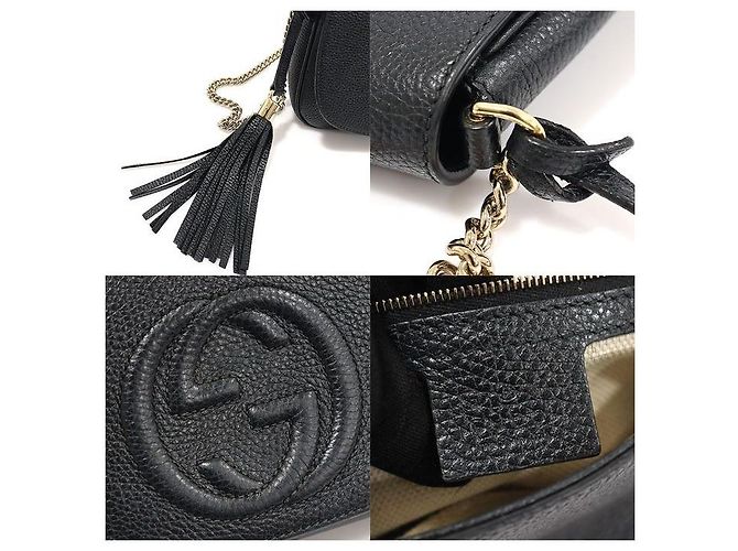 Gucci Borsa a tracolla Soho in pelle nera con nappa e catena Nero - vista 7