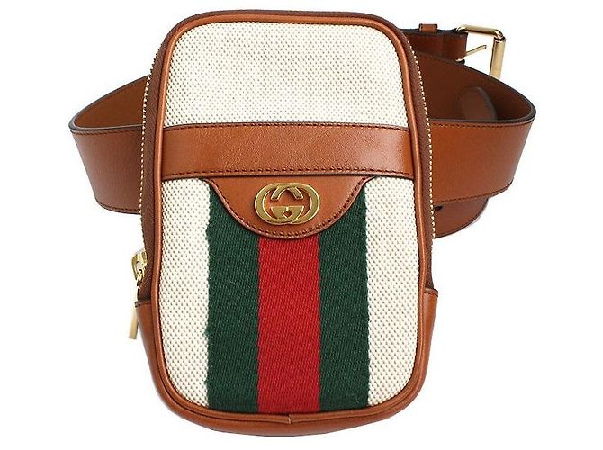 Gucci Borsa a tracolla Ophidia in tela a righe Marrone - vista 2