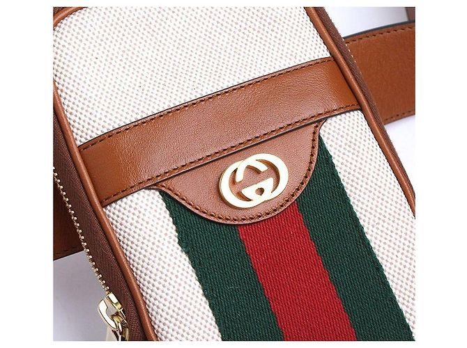 Gucci Borsa a tracolla Ophidia in tela a righe Marrone - vista 6
