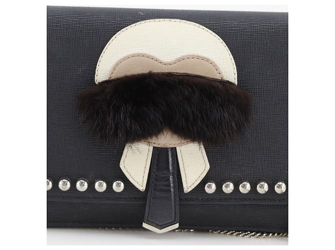 Borsa a tracolla in pelle nera Fendi Karl Lagerfeld Nero - vista 12