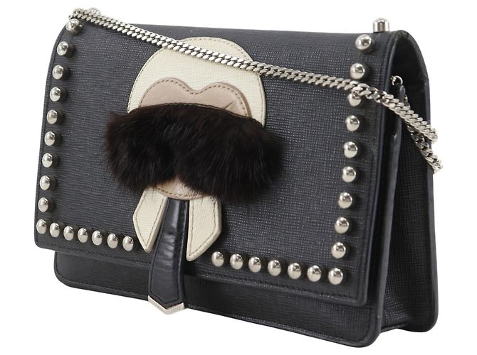 Borsa a tracolla in pelle nera Fendi Karl Lagerfeld Nero - vista 2