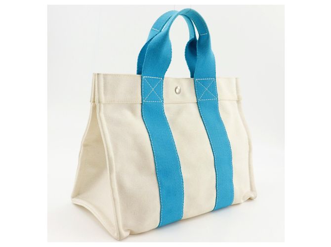 Hermès Hermes Bora PM Tote Bag in Hellblau und Weiß - Ansicht 3