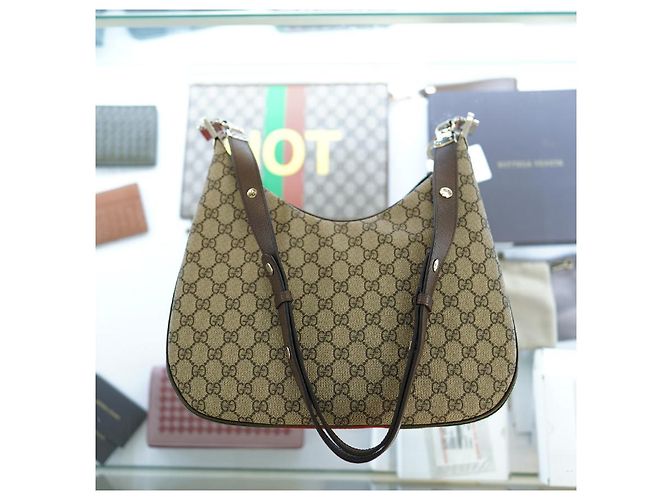 Gucci Borsa a Spalla Medium in Tela Beige Marrone - vista 25