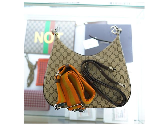 Gucci Borsa a Spalla Medium in Tela Beige Marrone - vista 29