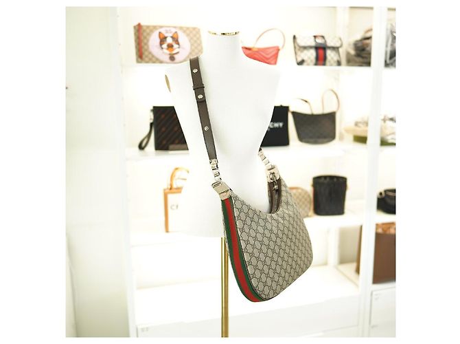 Gucci Borsa a Spalla Medium in Tela Beige Marrone - vista 6
