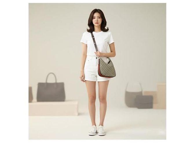 Gucci Borsa a Spalla Medium in Tela Beige Marrone - vista 7