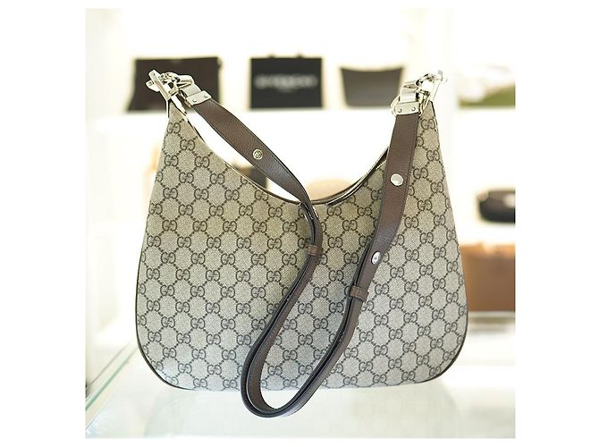 Gucci Borsa a Spalla Medium in Tela Beige Marrone - vista 9