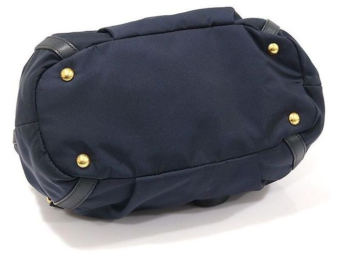 Prada Nylon Tessuto blu navy e pelle di vitello morbida con scritte - vista 4