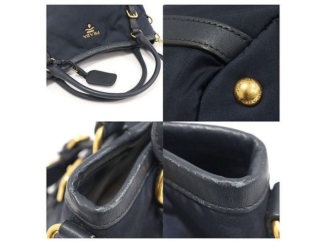 Prada Nylon Tessuto blu navy e pelle di vitello morbida con scritte - vista 6