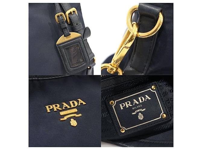Prada Nylon Tessuto blu navy e pelle di vitello morbida con scritte - vista 7