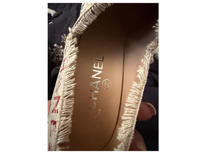 Chanel Espadrilles con Tacco Logo Print Nero Bianco Multicolore - vista 3
