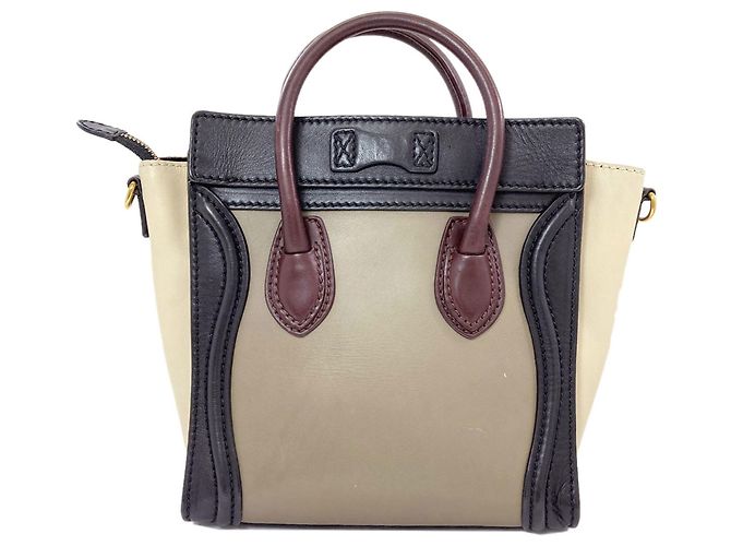 Céline Borsa 2-Way Celine Luggage Nano Nero Beige Cachi - vista 2