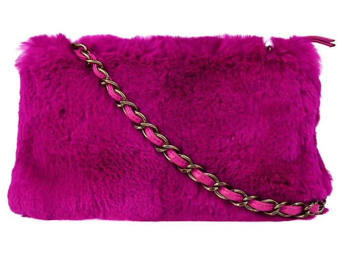 Chanel Vintage CC Chain Rabbit Fur Small Porpora - vista 2