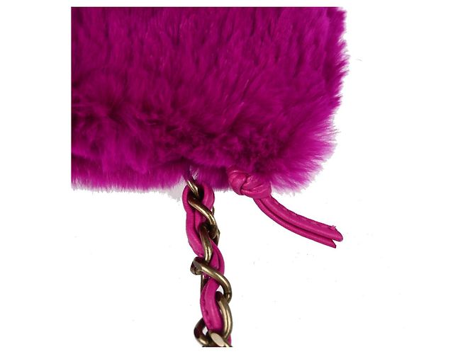 Chanel Vintage CC Chain Rabbit Fur Small Porpora - vista 7
