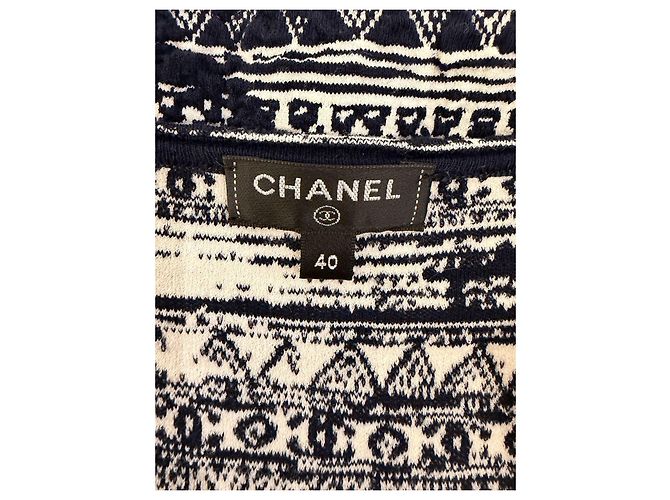 Chanel Kleid in Navy und Weiß mit Gürtel Marineblau - Ansicht 15