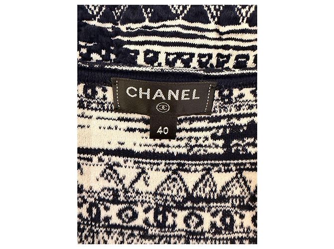 Chanel Kleid in Navy und Weiß mit Gürtel Marineblau - Ansicht 9