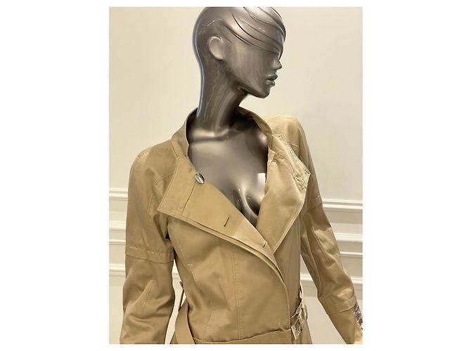 Louis Vuitton Gabardina de algodón beige con forro Monogram - vista 10