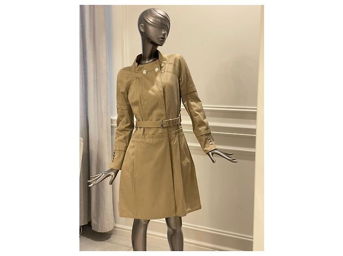 Louis Vuitton Gabardina de algodón beige con forro Monogram - vista 11