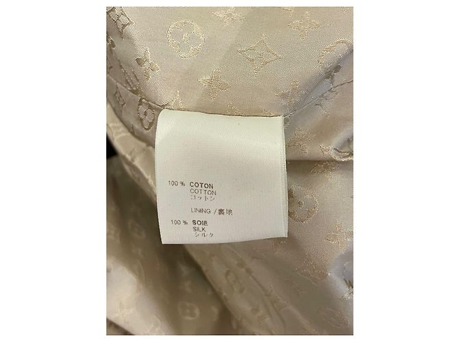 Louis Vuitton Gabardina de algodón beige con forro Monogram - vista 12
