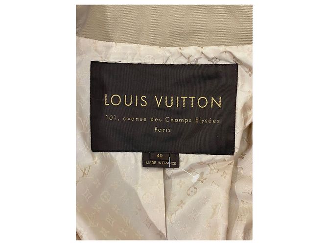 Louis Vuitton Gabardina de algodón beige con forro Monogram - vista 13