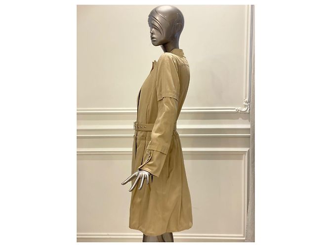 Louis Vuitton Gabardina de algodón beige con forro Monogram - vista 8