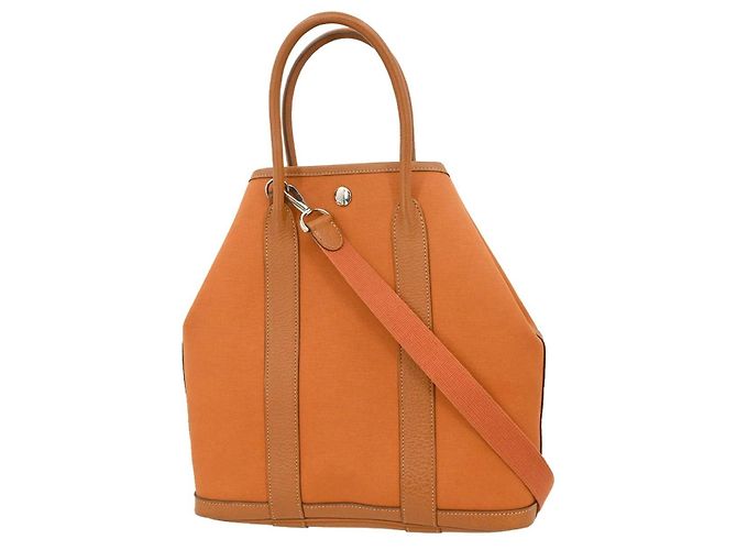 Hermès Tote Hermes Garden File in tela e pelle 28 Arancione - vista 2
