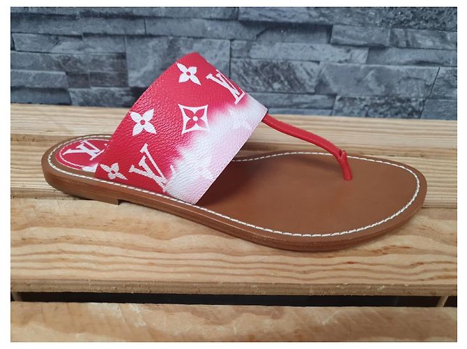 Louis Vuitton Palma Infradito Piatte Rouge Bianco Rosso Monogramma - vista 4